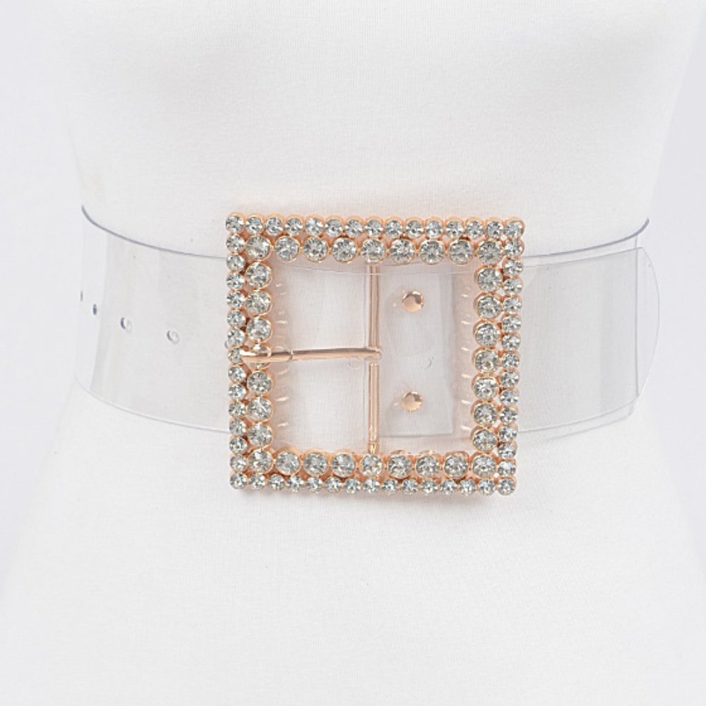 Crystal Rhinestone Square Buckle Cleared Transparent Fashion Belt